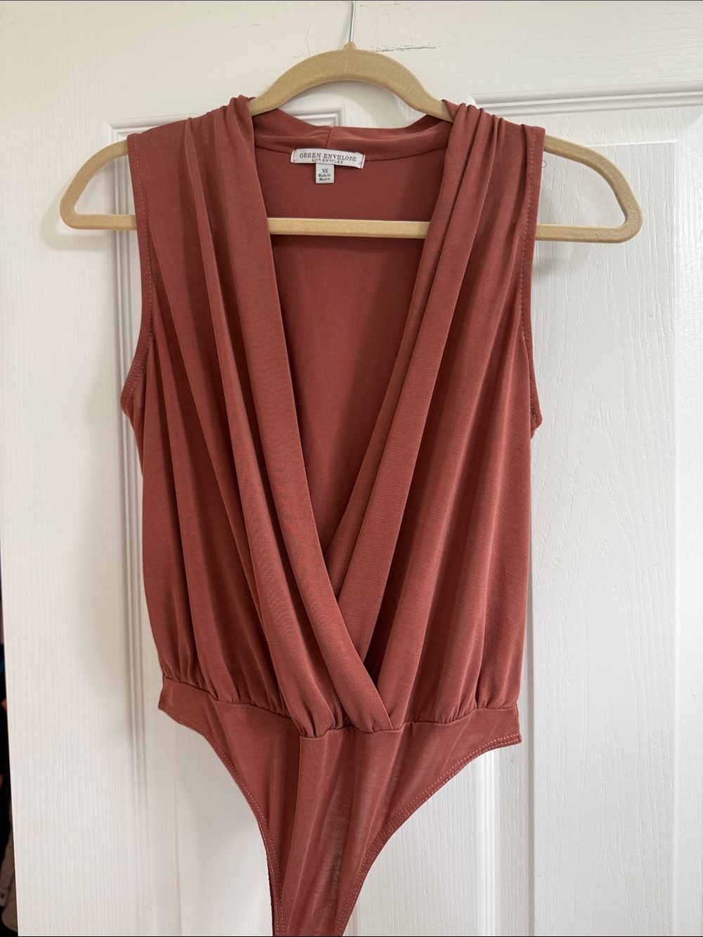 Green Envelope Draped Sleeveless Bodysuit - Rusty Coral